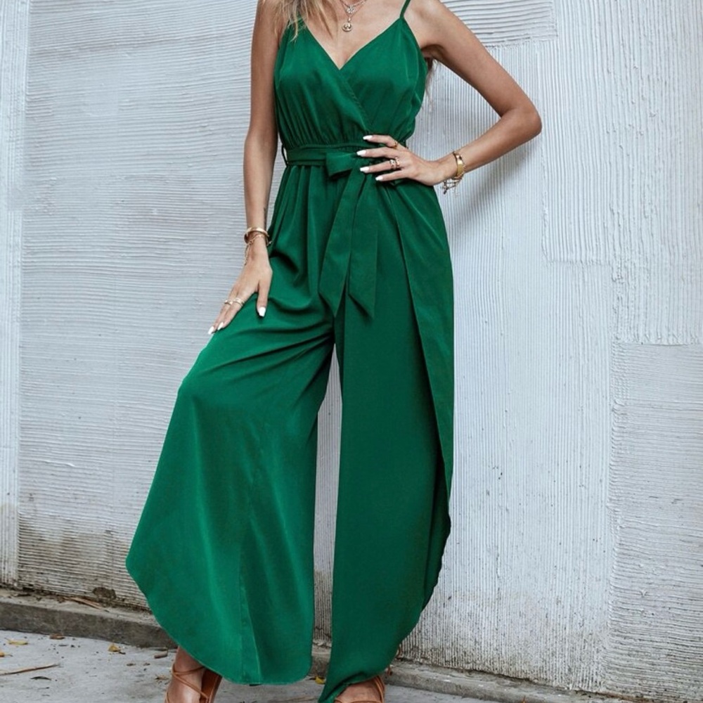 Elegant Emerald Green Split Thigh Cami Jumpsuit